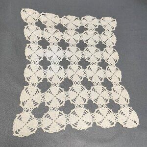 Handmade Vintage Cream Crochet Lace Doily 13x15